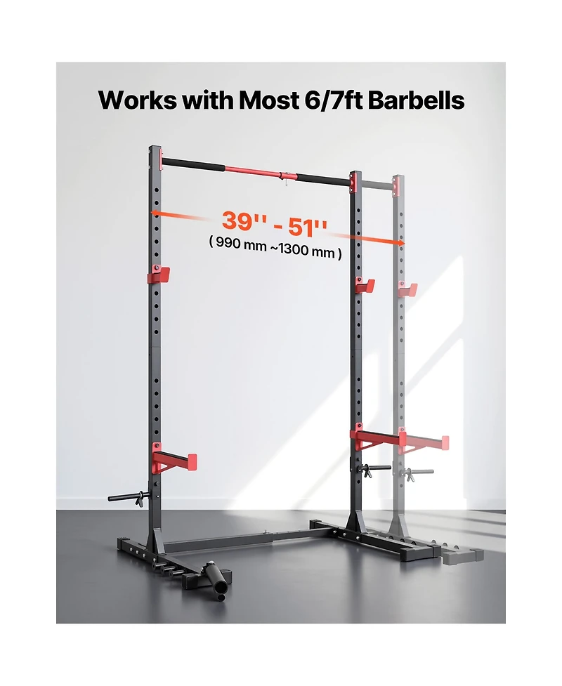 Hongge Multifunctional Power Cage Squat Rack 980 lbs with 22 Height Levels Landmine and 6 Band Pegs