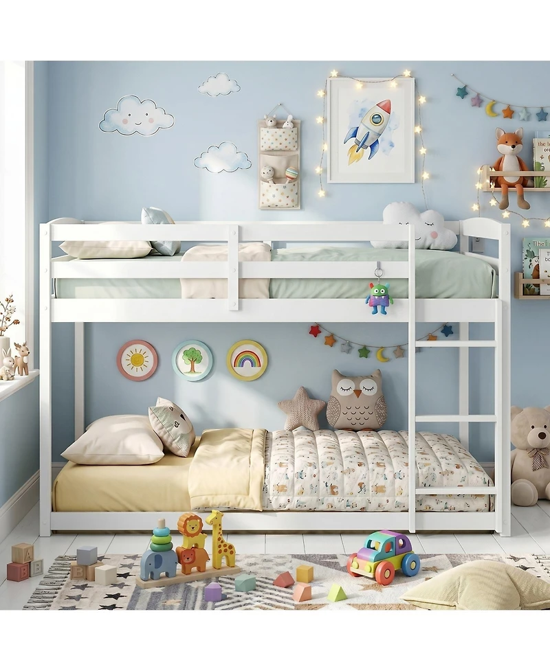 Gymax Full Over Full Bunk Bed with Full-length Guardrails and Integrated Ladder