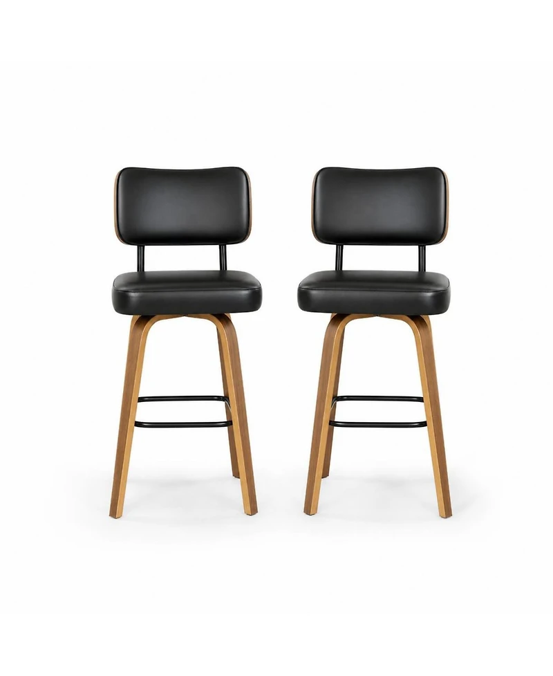 homfan Set of 2 Faux Leather Swivel Counter Stools with Bentwood Legs and Back, 26" Seat