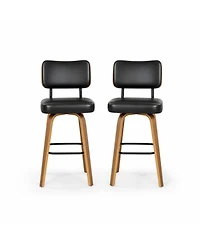 homfan Set of 2 Faux Leather Swivel Counter Stools with Bentwood Legs and Back, 26" Seat