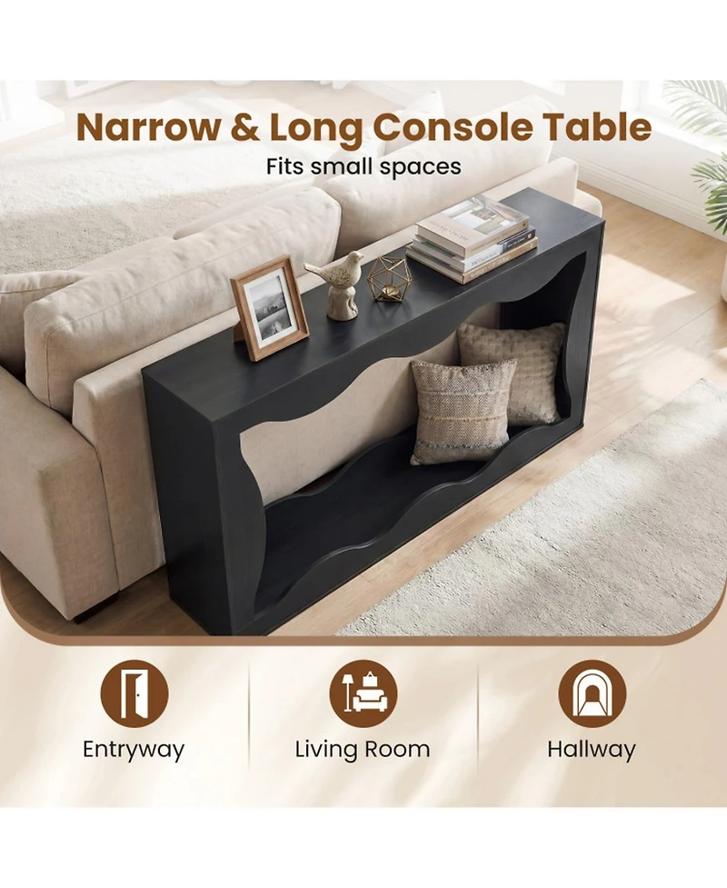 Sugift 63 in 2-Tier Narrow Entryway Console Table with Wavy Edge Storage Shelf