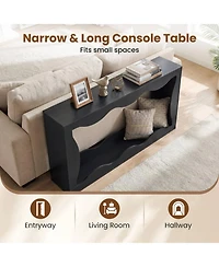 Sugift 63 in 2-Tier Narrow Entryway Console Table with Wavy Edge Storage Shelf