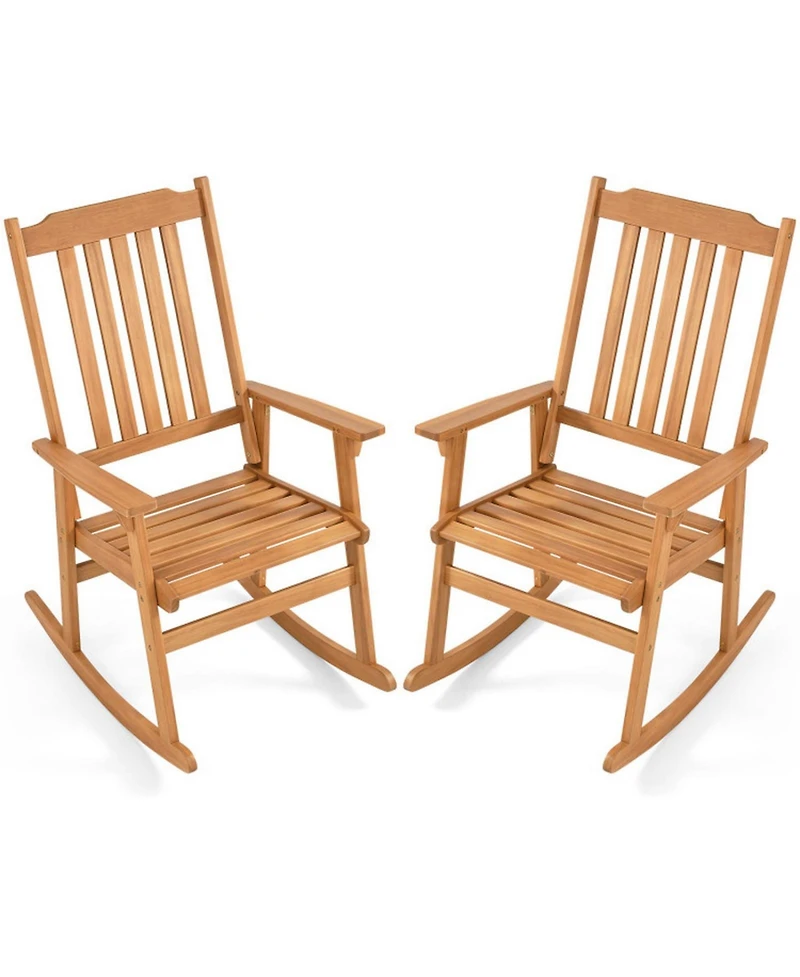 Sugift Acacia Wood Oversized Rocking Chair with High Back and Armrests for Outdoor Use (set - 2)