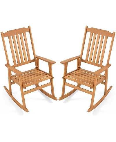 Sugift Acacia Wood Oversized Rocking Chair with High Back and Armrests for Outdoor Use (set - 2)