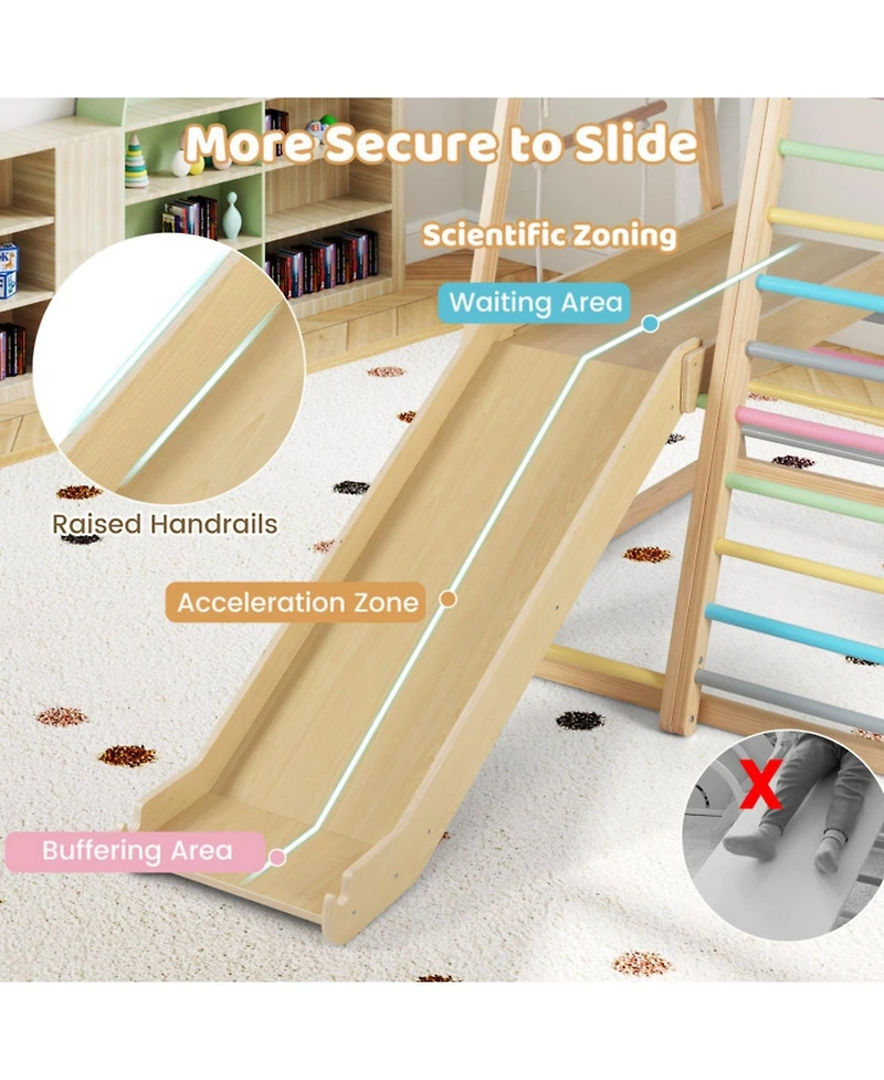 Sugift 8-in-1 Wooden Climber Playset with Slide & Monkey Bars, Ages 3-5