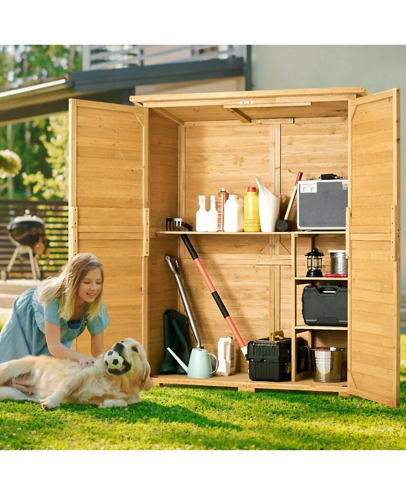 Gouun Cedar Wood Outdoor Storage Shed with Waterproof Roof and Lockable Doors
