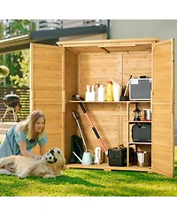 Gouun Cedar Wood Outdoor Storage Shed with Waterproof Roof and Lockable Doors