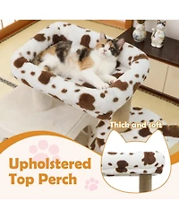 Sugift Modern Indoor Cat Tree Tower with Wide Upholstered Perch and 2-Entrance Cat Condo