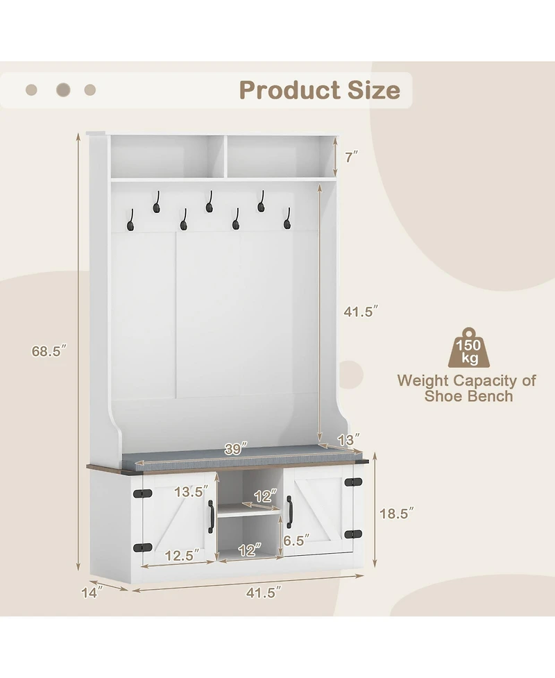Sugift 4-in-1 68.5in Hall Tree Coat Rack with Cushioned Bench Shoe Storage and 7 Hooks