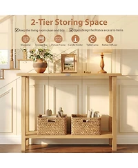 Sugift 47 in Solid Teak Wood Console Table with Storage Shelf
