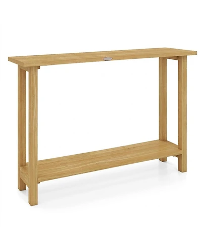 Sugift 47 in Solid Teak Wood Console Table with Storage Shelf
