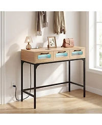 Sugift Console Table with Led Lighting Charging Station and 3 Drawers for Living Room Hallway