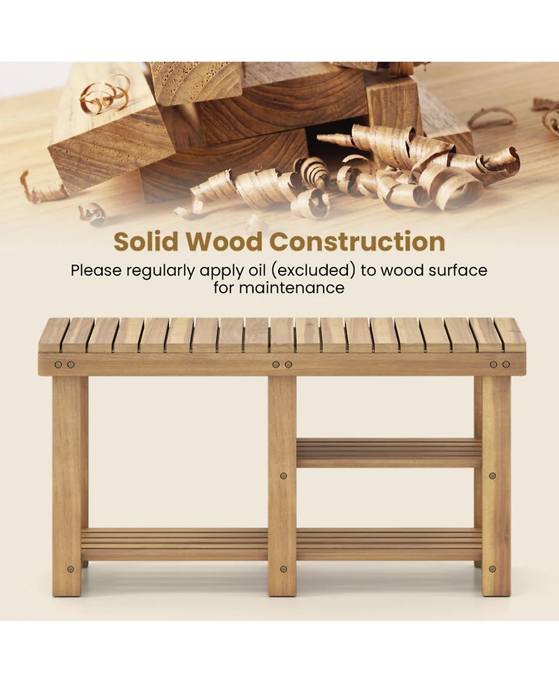 Sugift 3-Tier Solid Wood Shoe Rack Bench with Slatted Shelves