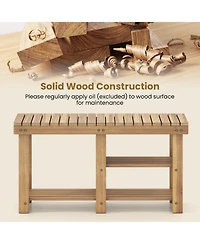 Sugift 3-Tier Solid Wood Shoe Rack Bench with Slatted Shelves