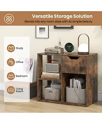 Sugift 3-Cube 2-Tier Wooden Bookcase Storage Shelf with Pull-Out Drawer