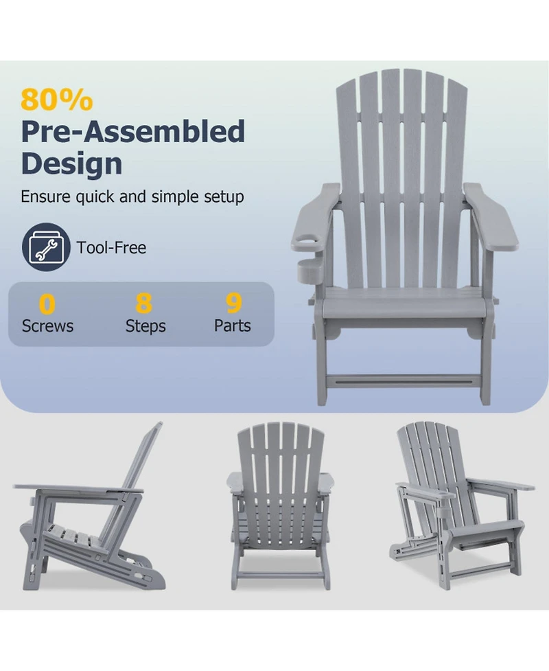 Sugift Set of 2 Hdpe Adirondack Chairs with Cup Holder and Wood-Like Texture for Garden