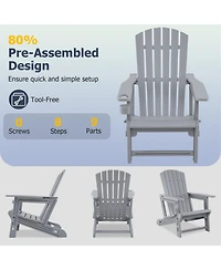 Sugift Set of 2 Hdpe Adirondack Chairs with Cup Holder and Wood-Like Texture for Garden