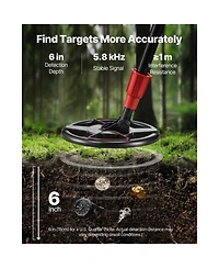 Hongge High Accuracy 6 in Depth Metal Detector with IP68 Waterproof Coil and Adjustable 22.8 to 33.8 in Handle