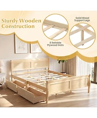 Sugift Queen Size Sleigh Platform Bed with 2 Storage Drawers and Curved Footboard