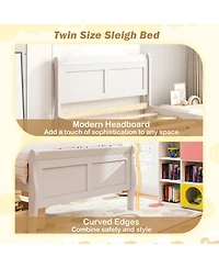 Sugift Twin Size Sleigh Wood Platform Bed with 2 Rolling Storage Drawers