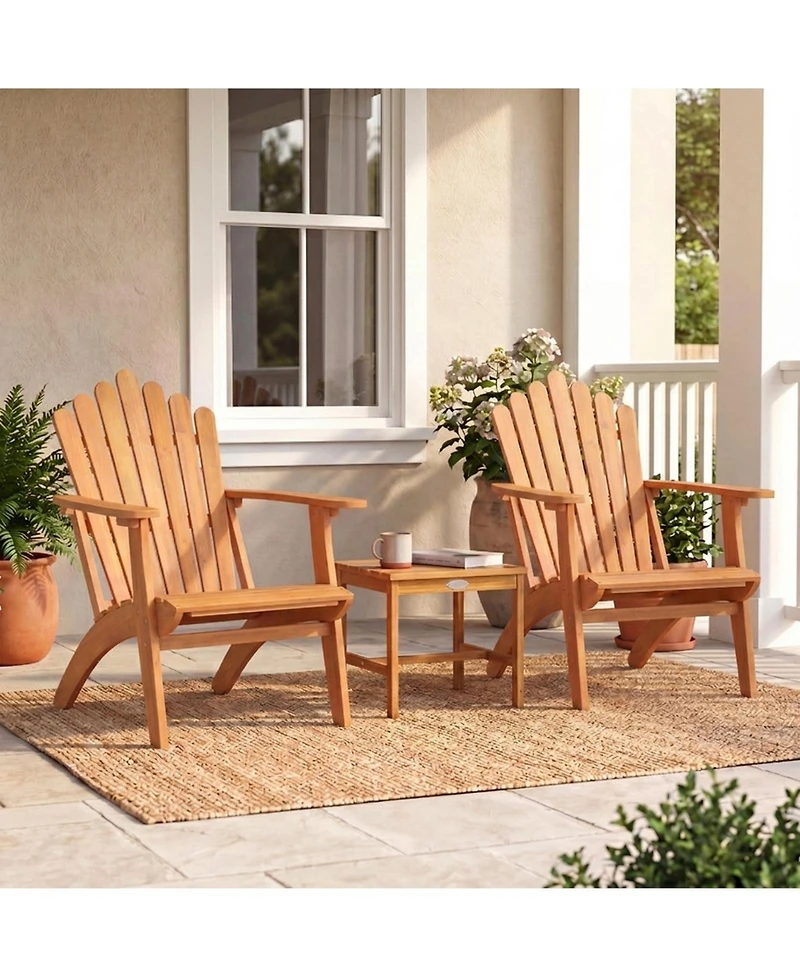 Sugift 2-Piece Solid Wood Adirondack Chair Set with Side Table for Deck Garden Porch
