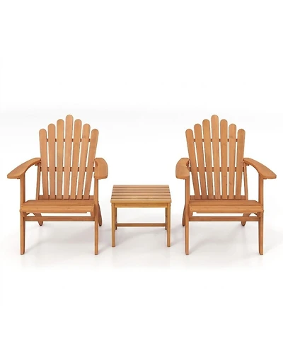 Sugift 2-Piece Solid Wood Adirondack Chair Set with Side Table for Deck Garden Porch