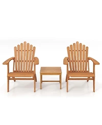 Sugift 2-Piece Solid Wood Adirondack Chair Set with Side Table for Deck Garden Porch