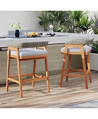 Costway Set of 2 Patio Counter Height Bar Stools with Cushions Pe Wicker Backrests