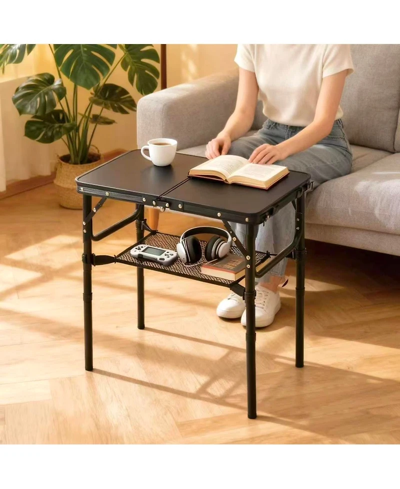 Piscifun Folding Tv Tray Table Adjustable Height Portable Aluminum Indoor Outdoor Side with Storage