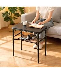 Piscifun Folding Tv Tray Table Adjustable Height Portable Aluminum Indoor Outdoor Side with Storage