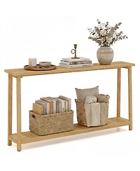 Slickblue Farmhouse 2-Tier Console Table with Teak Wood Frame