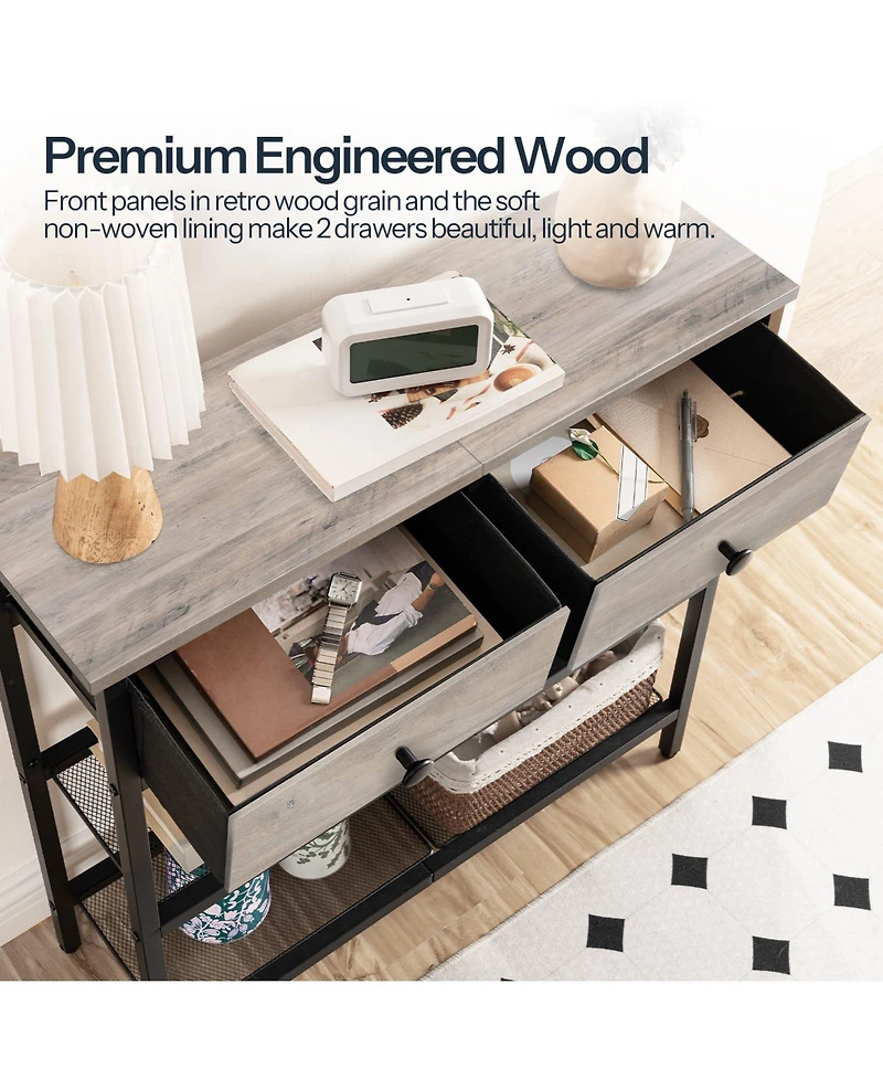 Slickblue 29.5-Inch Narrow Behind Sofa Table with Fabric Storage Drawers
