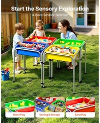 Hongge 4 Station Height-Adjustable Sand and Water Play Table, 4-Piece, Ages 3-6