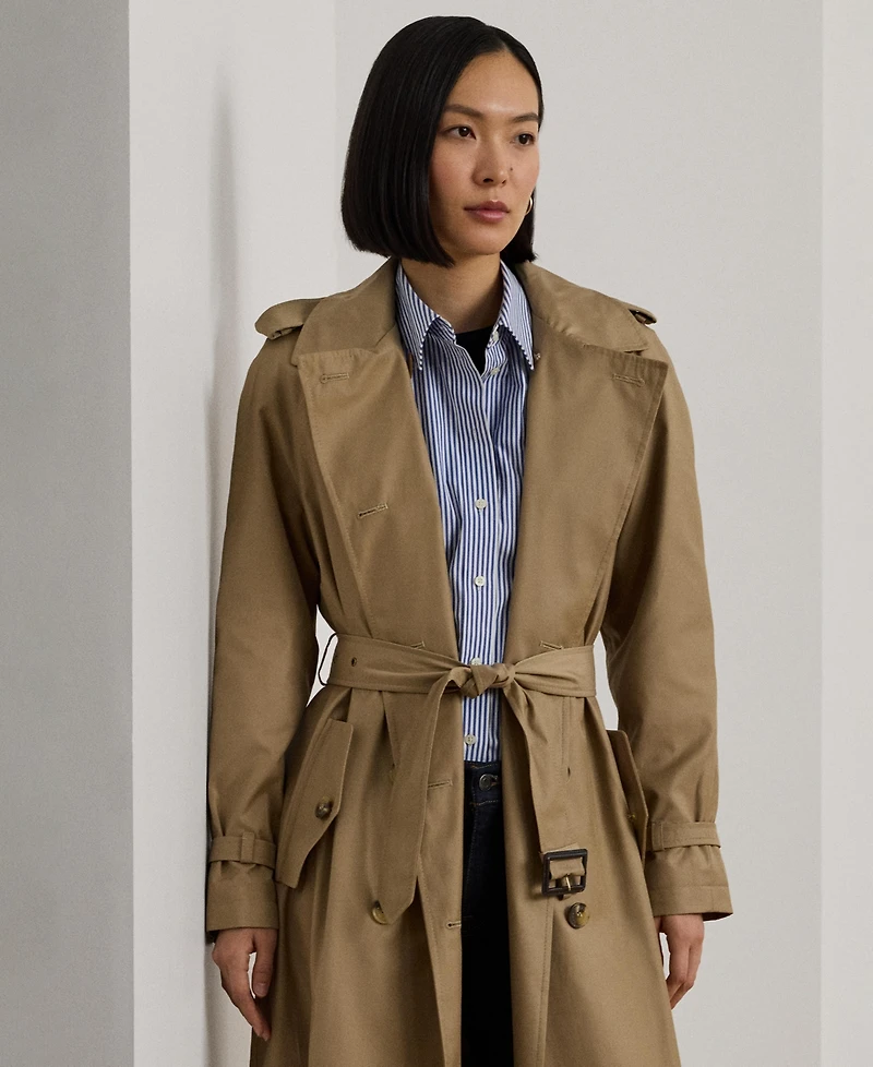 Lauren Ralph Women's Double-Breasted Maxi Trench Cotton-Blend Coat
