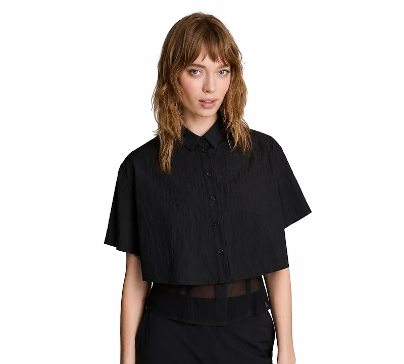 Kenneth Cole Women's Short-Sleeve Cropped Button-Down Shirt