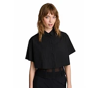 Kenneth Cole Women's Short-Sleeve Cropped Button-Down Shirt