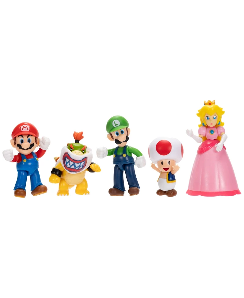 Super Mario Mario, Luigi, Princess Peach, Toad & Bowser Jr. 2.5" 5-Pack Action Figures, Ages 3+