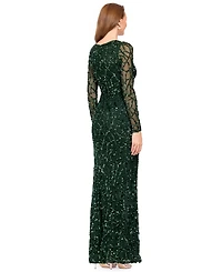 Betsy & Adam Women's Long-Sleeve Sequin Gown