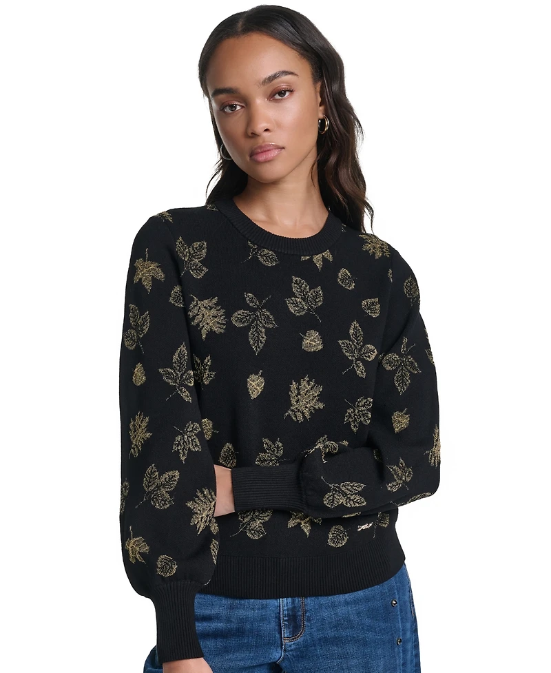 Karl Lagerfeld Paris Petite Lurex Motif Crewneck Sweater