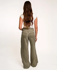 Indigo Rein Juniors' High-Waisted Wide-Leg Studded Jeans, 28-1/2" Inseam