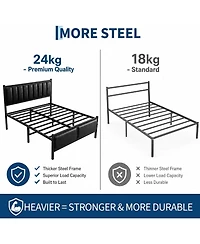 homfan Full Size Upholstered Platform Bed Frame with Pu Leather Headboard, No Box Spring