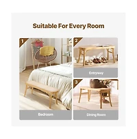 Slickblue Wooden Entryway Bench with Handwoven Rattan Seat and Oak Wood Legs for Bedroom Kitchen