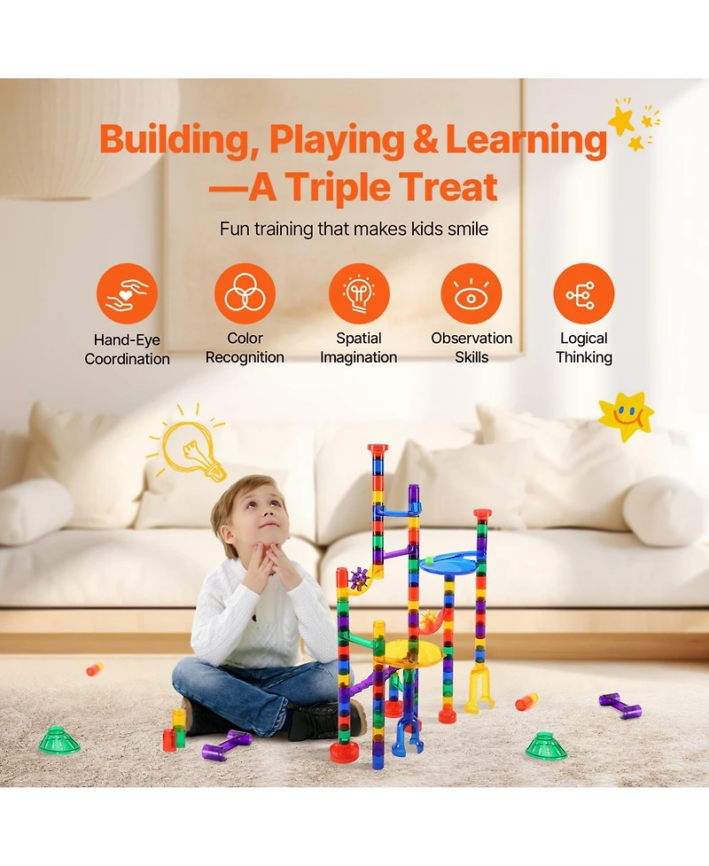 Sugift Glow-in-the-Dark Easy-Connect 110-Piece Marble Run Building Set, Ages 3+