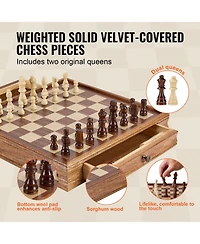 Sugift 15-Inch 2-in-1 Solid Wood Chess Checkers Board Game, Ages 6+