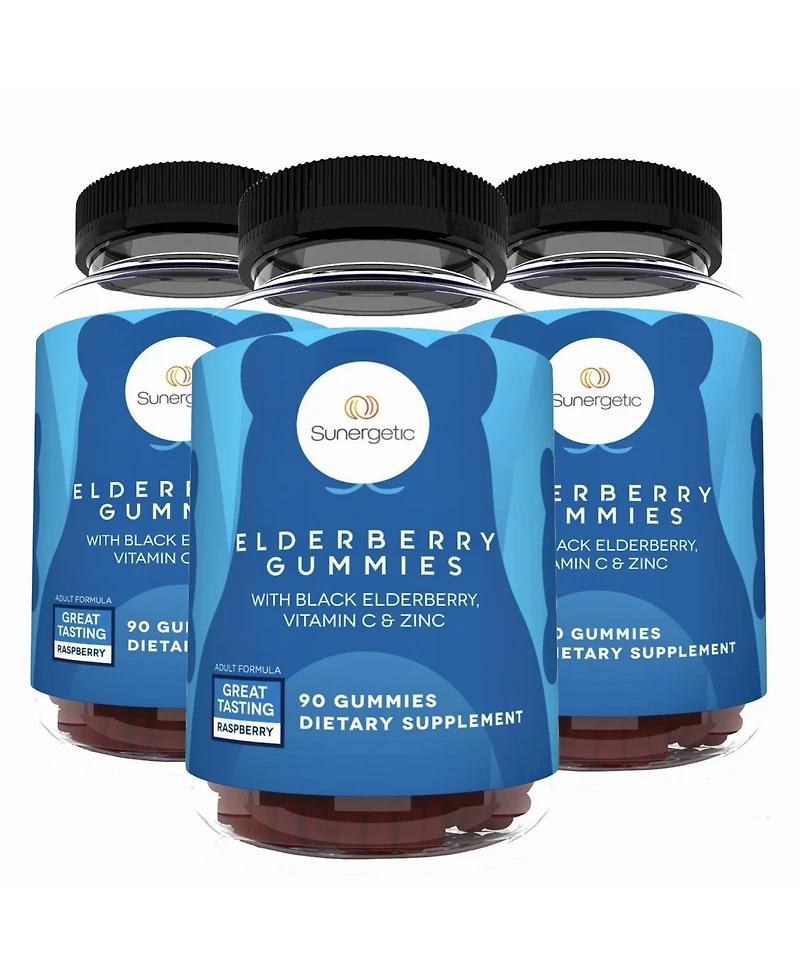 Sunergetic Elderberry Gummies with Vitamin C and Zinc, Raspberry Flavor, 90 Count
