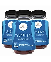 Sunergetic Elderberry Gummies with Vitamin C and Zinc, Raspberry Flavor, 90 Count