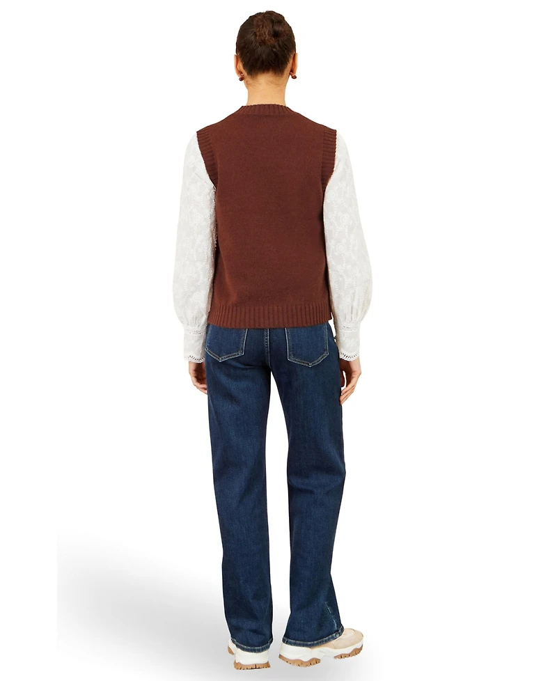 Yumi Women's Floral-Print Applique Sleeveless Sweater Vest