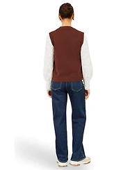 Yumi Women's Floral-Print Applique Sleeveless Sweater Vest