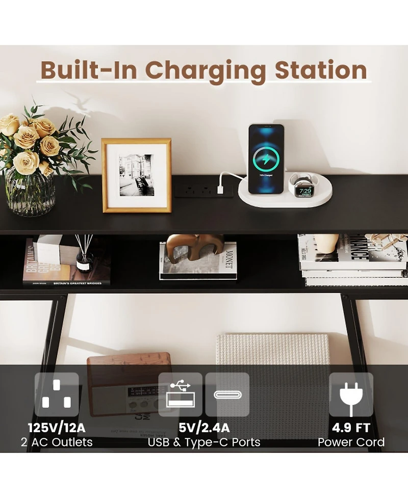 Sugift 40in Console Table with Charging Station and Led Lights