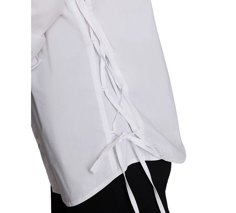 Kenneth Cole Women's Long-Sleeve Point-Collar Button-Front Shirt with Tie-Up Sides